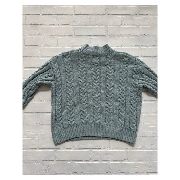 Hippie Rose Soft Cozy Blue Green Long Sleeve Mockneck Cableknit Sweater - sz M - Picture 4 of 6